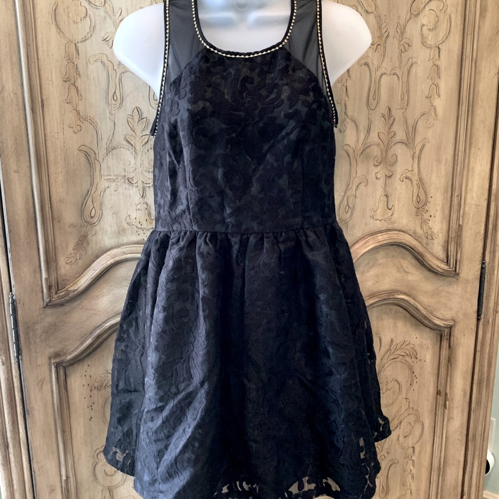 Dress Lined Black Brocade With Gold Trim Party Special Occasion Size Small